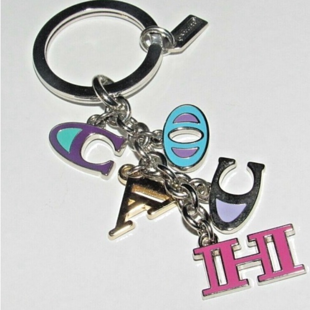Coach Letters Multi Mix Key Fob keychain 
multi-colored enamel letter charms